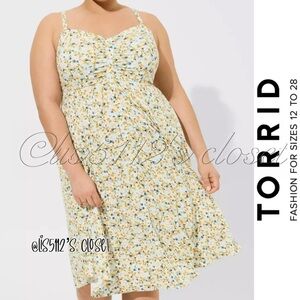 Torrid Sunshine Orange & Blue Ditsy Floral Soft Button-Front Midi Dress 2X 18 20